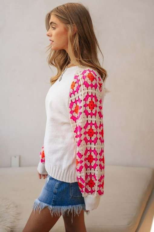 Crochet Long Sleeve Knit Sweater