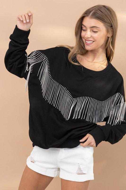 Rita "Rhinestone Fringe Pullover"