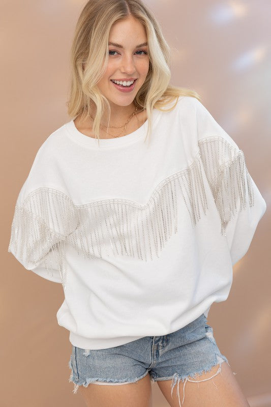 Rita "Rhinestone Fringe Pullover"