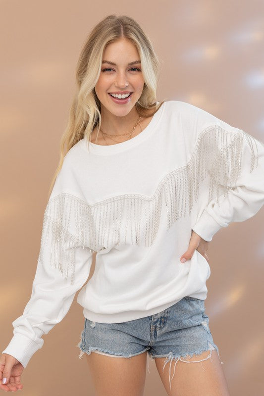 Rita "Rhinestone Fringe Pullover"