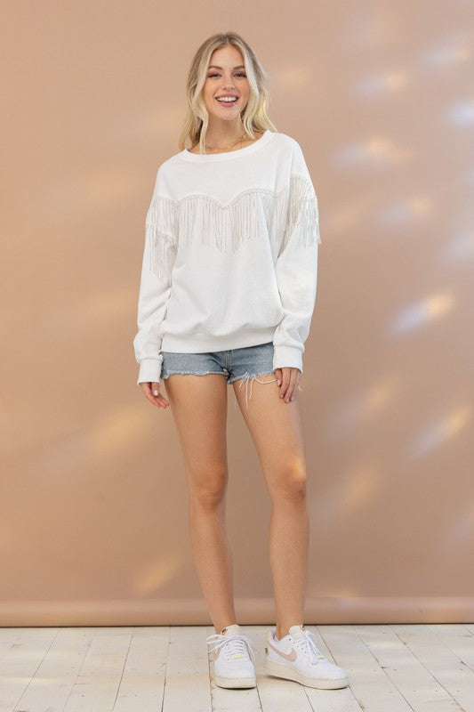 Rita "Rhinestone Fringe Pullover"