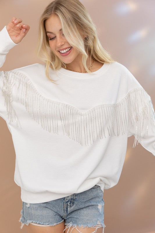 Rita "Rhinestone Fringe Pullover"