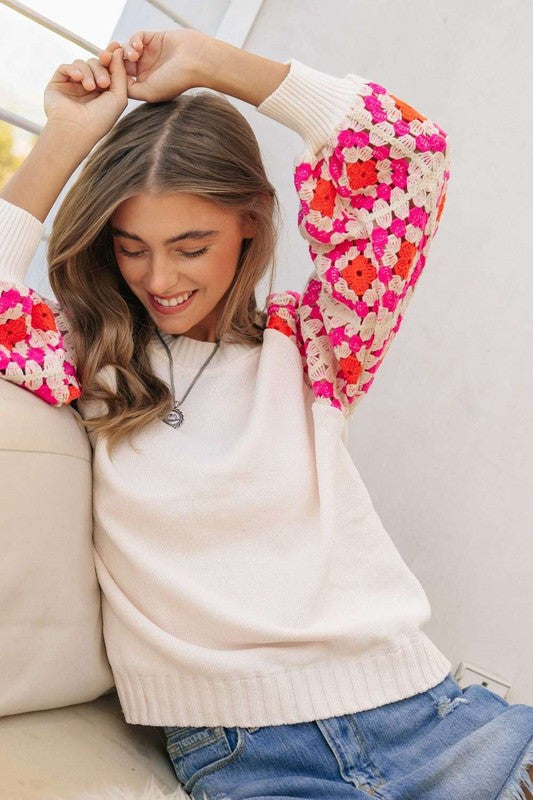 Crochet Long Sleeve Knit Sweater