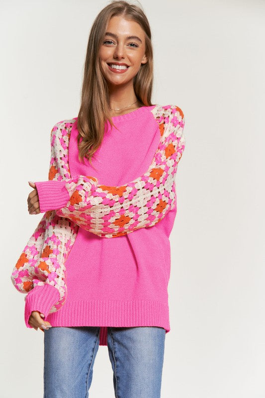 Crochet Long Sleeve Knit Sweater