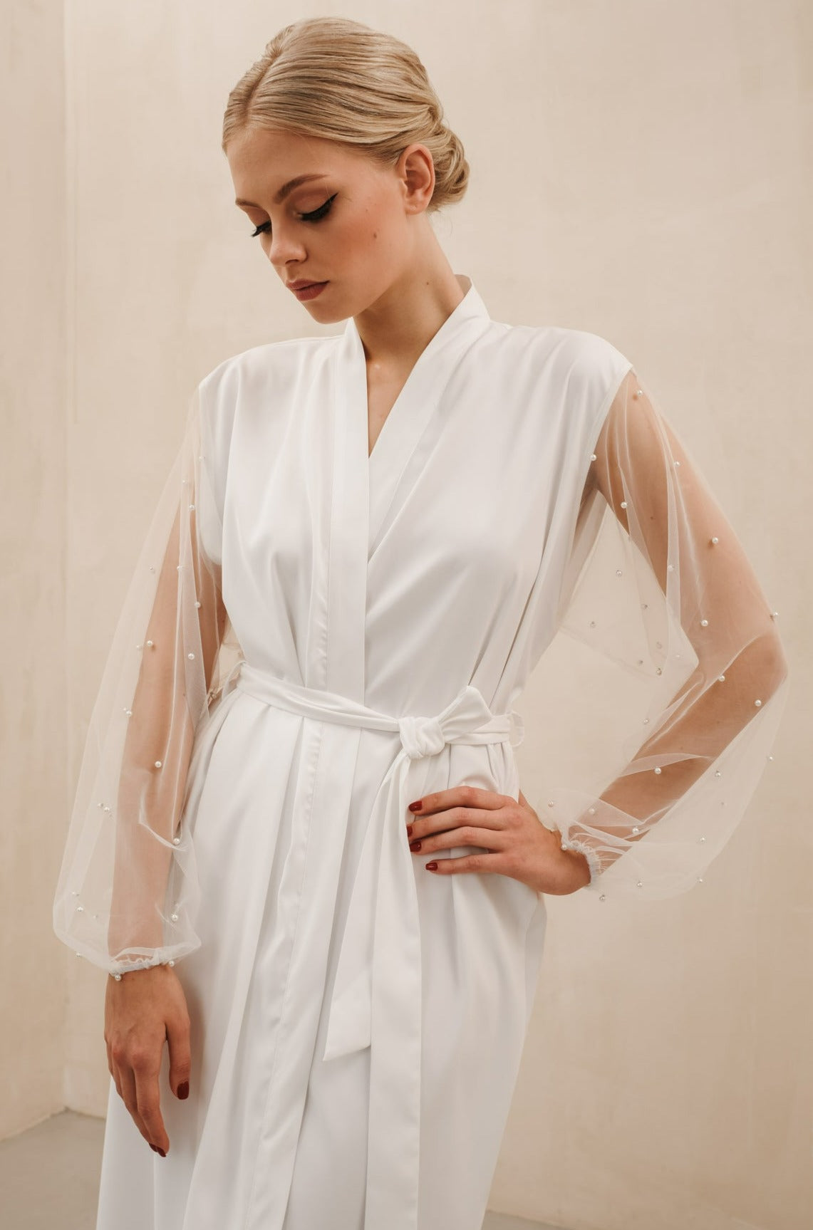 Pearl Sleeve Bridal Robe